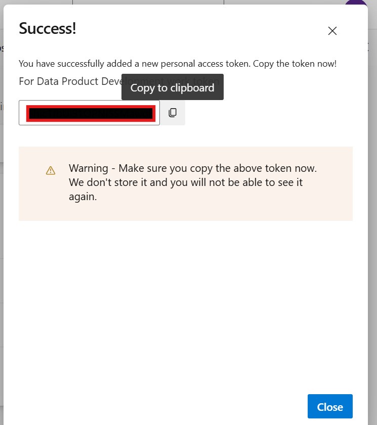 Success Message with Token